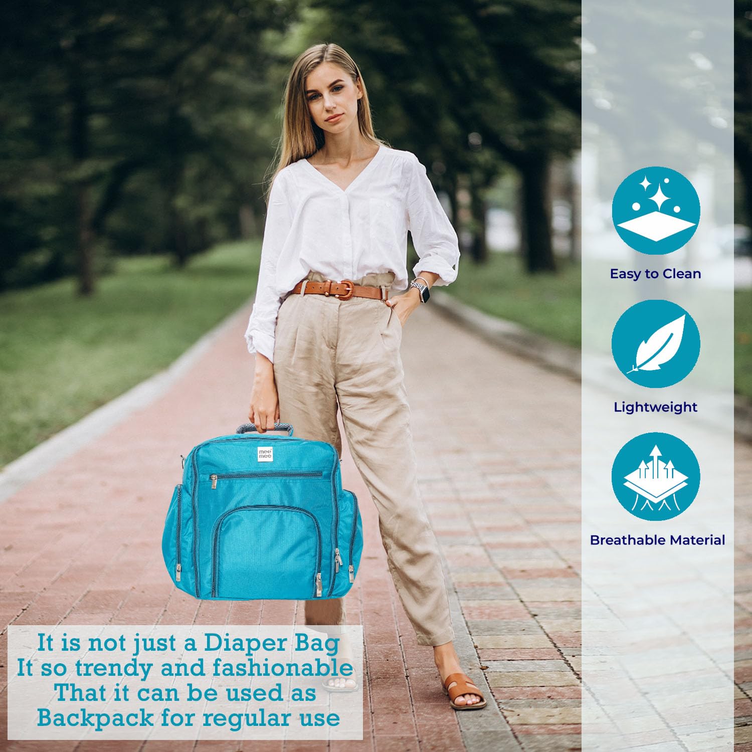 Usmile Toys Mee Mee blue melange fabric diaper bag, large capacity, ideal for daily baby care and travel. www.usmile.toys